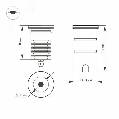 Светильник LTD-GROUND-R65-6W Warm3000 (SL, 24 deg, 230 В) (ARL, IP67 Металл, 3 года) - фото 2
