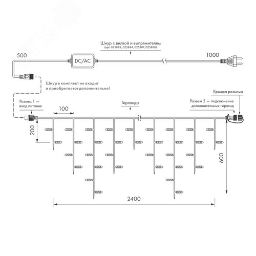 Гирлянда светодиодная ARD-EDGE-CLASSIC-2400x600-CLEAR-88LED-MILK-STD Warm 230V, 6W Ardecoled, IP65 - фото 2
