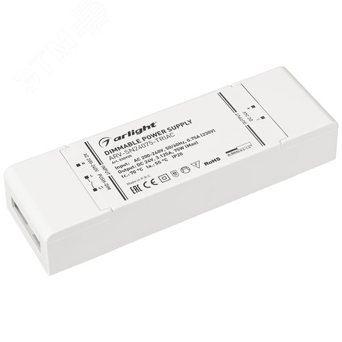 Блок питания ARV-SN24075-TRIAC (24V, 3.125A, 75W) (ARL, IP20 Пластик, 3 года) - Arlight