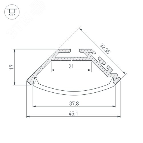 Профиль KLUS-P45-2000 ANOD (ARL, Алюминий) 2
