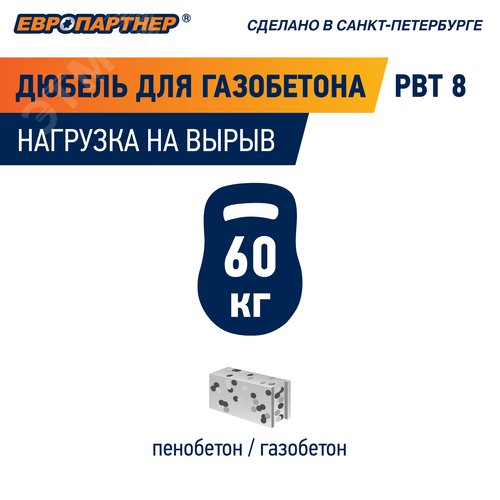 Дюбель для газобетона 12х60 нейлон (40 шт) (для винта М8) - фото 7