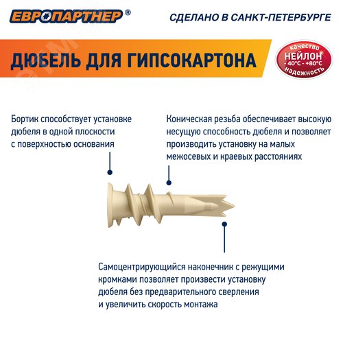 Дюбель для гипсокартона 14х39 нейлон с шурупом 4.5х35 (100 шт) - фото 4