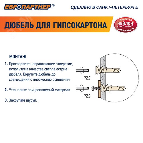 Дюбель для гипсокартона 14х39 нейлон с шурупом 4.5х35 (100 шт) - фото 5