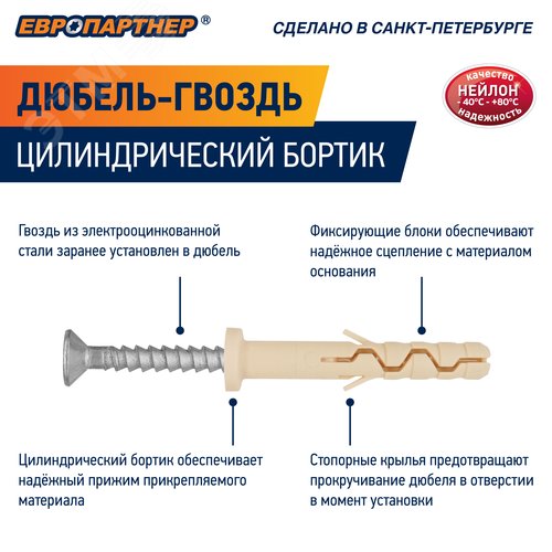 Дюбель-гвоздь 6х60 нейлон цилиндрический бортик (1000 шт) 5