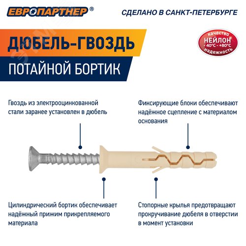 Дюбель-гвоздь 6х80 нейлон потайной бортик (800 шт) 5