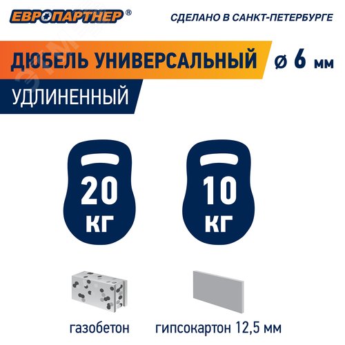 Дюбель универсальный 6х50 нейлон удлиненный (250 шт) - фото 7