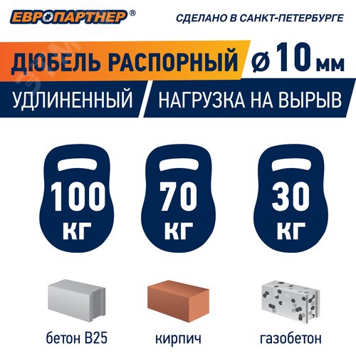 Дюбель распорный 10х50 нейлон (1000 шт) - фото 5