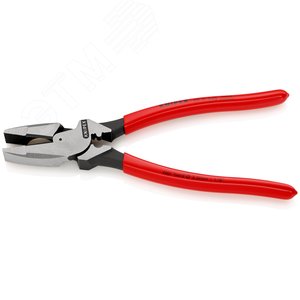 Плоскогубцы электромонтёра Linemans Pliers с приспособлением для протяжки кабеля и обжима кабельных наконечников рез: проволока средней твёрдости 46 мм твёрдая проволока 3 мм L-240 мм чёрные обливные рукоятки блистер - фото 2