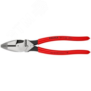 Плоскогубцы электромонтёра Linemans Pliers с приспособлением для протяжки кабеля и обжима кабельных наконечников рез: проволока средней твёрдости 46 мм твёрдая проволока 3 мм L-240 мм чёрные обливные рукоятки блистер - фото 3