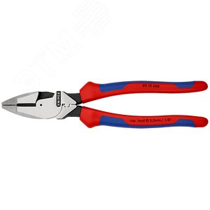 Linemans Pliers плоскогубцы электромонтёра с приспособлением для протяжки кабеля и обжима кабельных наконечников рез: проволока средней твёрдости 46 мм твёрдая проволока 3 мм L-240 мм чёрные 2-компонентные рукоятки блистер - фото 2