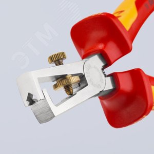 Стриппер VDE 1000V для одно- много- и тонкожильного кабеля зачистка: 5 мм (10 мм AWG 7) с пружиной L-160 мм диэлектрический регулировочный винт для настройки хромированный 2-компонентные рукоятки крепление для страховки - фото 5