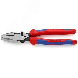 Linemans Pliers плоскогубцы электромонтёра с приспособлением для протяжки кабеля и обжима кабельных наконечников рез: проволока средней твёрдости 46 мм твёрдая проволока 3 мм L-240 мм чёрные 2-компонентные рукоятки блистер - Knipex
