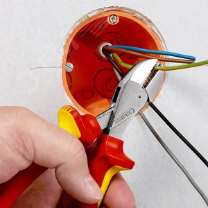 Бокорезы компактные X-CUT VDE 1000V резка - мягкая проволока 48мм средней твердости 38мм твердая 27мм рояльная струна (HRC 59) 22мм L=160мм диэлкектрические хромированные двухкомпонентные рукоятки крепление для страховки блистер - фото 4