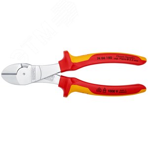 Бокорезы VDE 1000V резка - проволока средней твердости 38мм твердая проволока 27мм рояльная струна (HRC 59) 22мм L=180мм диэлкектрические хромированные двухкомпонентные рукоятки блистер 3