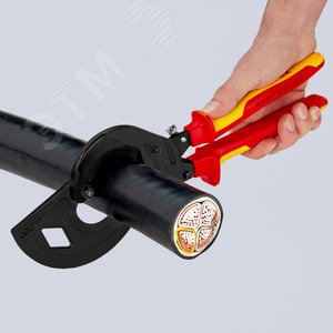 Кабелерез с храповым механизмом (трещоткой) VDE 1000V трехходовой зубчатый привод резка - кабель 60мм (600мм MCM 1200) L=320мм диэлектрический черный 2-компонентные рукоятки - фото 5