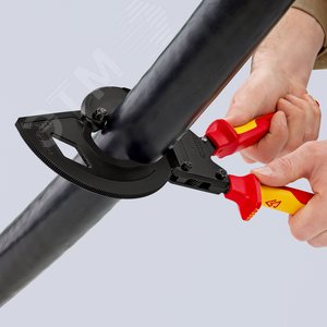 Кабелерез с храповым механизмом (трещоткой) VDE 1000V трехходовой зубчатый привод резка - кабель 60мм (600мм MCM 1200) L=320мм диэлектрический черный 2-компонентные рукоятки - фото 7