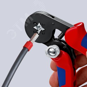 Пресс-клещи для контактных гильз самонастраивающиеся квадратный обжим с боковой установкой 1 гнездо гильзы контактные 008-10+16мм (AWG 28-5) двойные концевые гильзы до 2х6мм (2хAWG8) L=180мм двухкомпонентные рукоятки черные блистер - фото 4