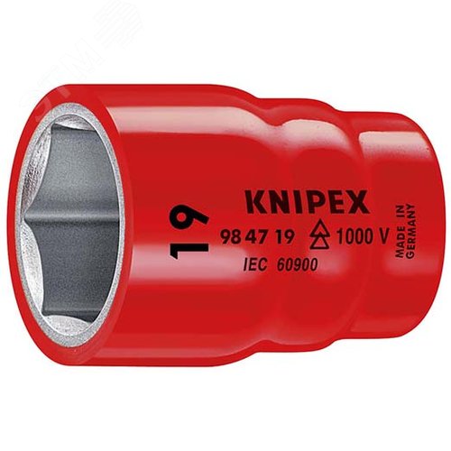 Головка торцевая VDE 1000V DR 1/2 шестигранная 19 мм диэлектрическая - Knipex