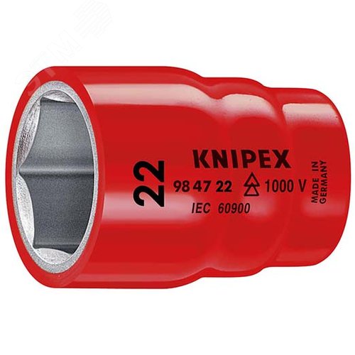 Головка торцевая VDE 1000V DR 1/2 шестигранная 22 мм диэлектрическая - Knipex