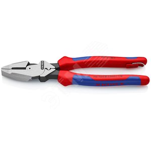 Linemans Pliers плоскогубцы электромонтёра с приспособлением для протяжки кабеля и обжима кабельных наконечников рез: проволока средней твёрдости 46 мм твёрдая проволока 3 мм L-240 мм чёрные 2-компонентные рукоятки крепление для страховки - Knipex