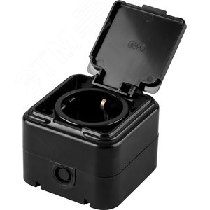Розетка одноместная с/з, 250В, 16А, IP44, пластик АВS, черная, - Feron