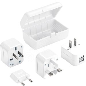 ADP6-125-20 сетевой переходник (набор из 4 штук+2USB),  3A/250V и 6A/125V ABS пластик, белый (32882)