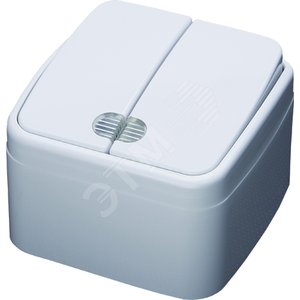 PSW10-32-20 Выключатель двухклавишный открытой установки, 250В,10А, с подсветкой, белый, серия Basic - Feron