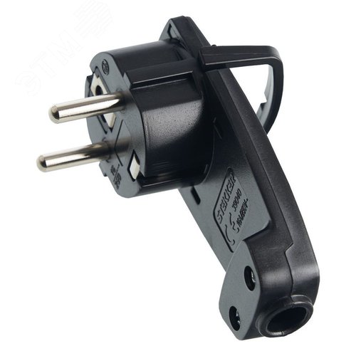 Вилка угловая плоская с кольцом, с заземлением, 250 В,16 А, IP20, черная