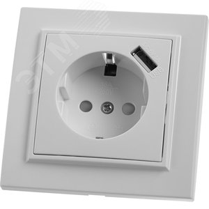 Розетка 1-местная с/з и с USB, серия Эрна, белый,