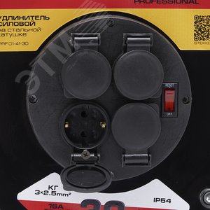PRF01-41-30 Удлинитель на катушке металл 4 гнезда с/з 3*2,5, черный, 30м ,серия Professional - фото 5