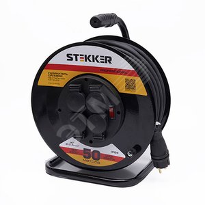 PRF01-41-50 Удлинитель на катушке металл 4 гнезда с/з 3*2,5, черный, 50м ,серия Professional - Feron