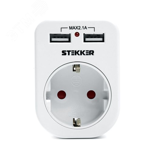 Переходник сетевой с/з c 2 USB 2,1А,, 250В, 16A, IP20, белый - фото 3