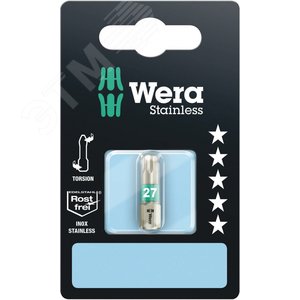 Бита 3867/1 TS TORX SB нержавеющая сталь хвостовик шестигранный 1/4 C 6.3 TX 27 x 25 мм с держателем-еврослот для подвеса (WE-073624) - WERA