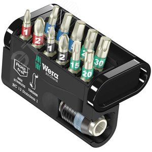 Набор бит с битодержателем Bit-Check 12 Stainless 1 нержавеющая сталь 12 предметов - WERA
