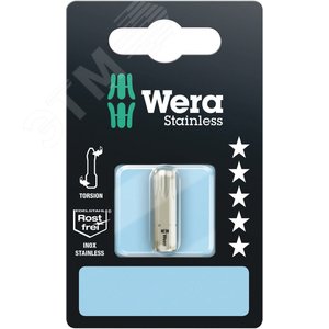 Бита 3867/1 TS TORX SB нержавеющая сталь хвостовик шестигранный 1/4 C 6.3 TX 40 x 25 мм с держателем-еврослот для подвеса (WE-073626) - WERA