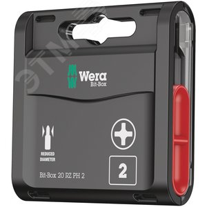 Набор бит 851/1 RZ Bit-Box 20 PH 2 вязкая твёрдость зауженный стержень для саморезов для работ по гипсокартону хвостовик шестигранный 1/4 C 6.3 PH 2X25 мм 20 шт - WERA