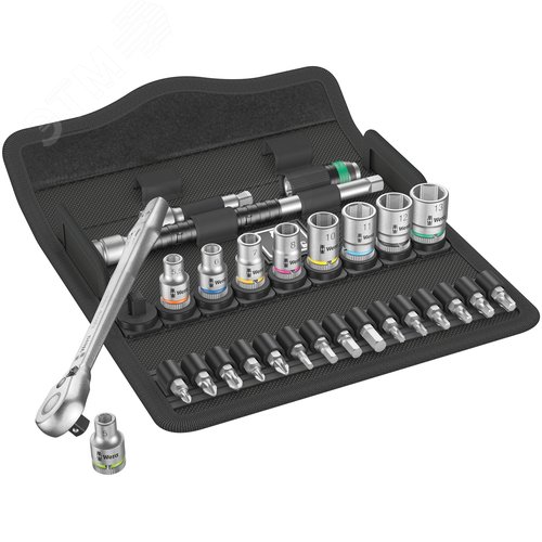 Набор с трещоткой 8100 SA 8 Zyklop Metal Switch с реверсом DR 1/4 28 предметов - WERA