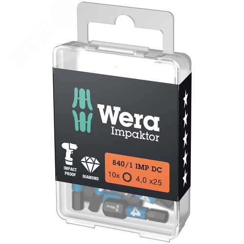 Бита ударная под внутренний шестигранник 840/1 IMP DC Impaktor Hex-Plus алмазное покрытие хвостовик 1/4 C 6.3 4X25 мм - WERA