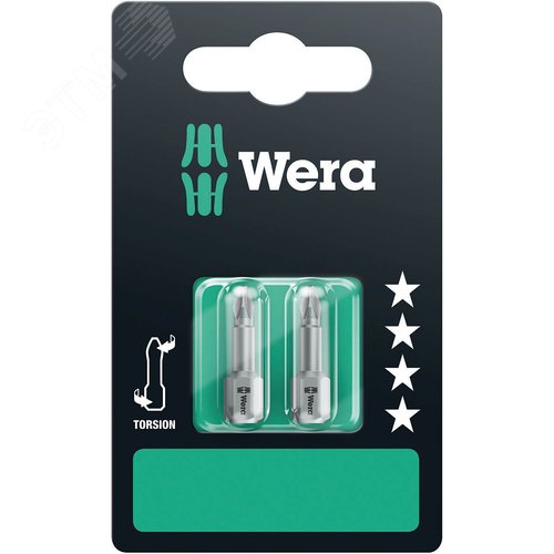 Бита торсионная 851/1 TZ PH SB вязкая твердость хвостовик 1/4 C 6.3 2 шт PH 1X25 мм с держателем-еврослот - WERA