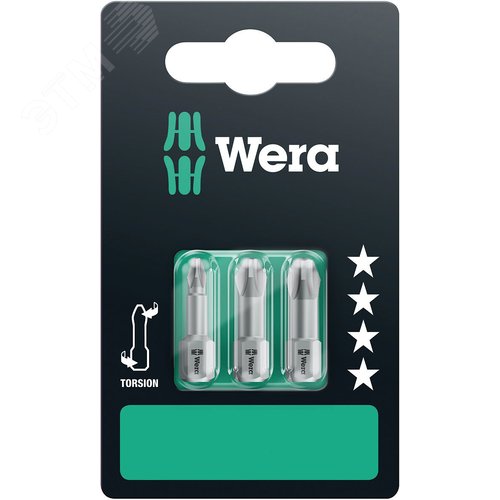 Бита торсионная 851/1 TZ PH SB вязкая твердость хвостовик 1/4 C 6.3 3 шт PH 1x25 PH 2x25 PH 3x25 с держателем-еврослот - WERA
