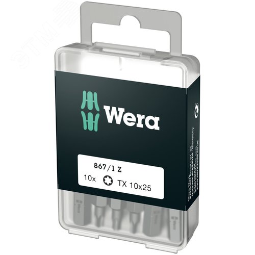 Набор бит 867/1 Z DIY 10 TORX 10 вязкая твердость хвостовик 1/4 C 6.3 TX 10X25 мм 10 шт с держателем-еврослот - WERA
