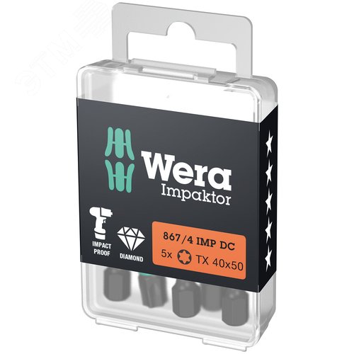 Бита ударная 867/4 IMP DC Impaktor TORX алмазное покрытие хвостовик 1/4 E 6.3 TX 40X50 мм - WERA