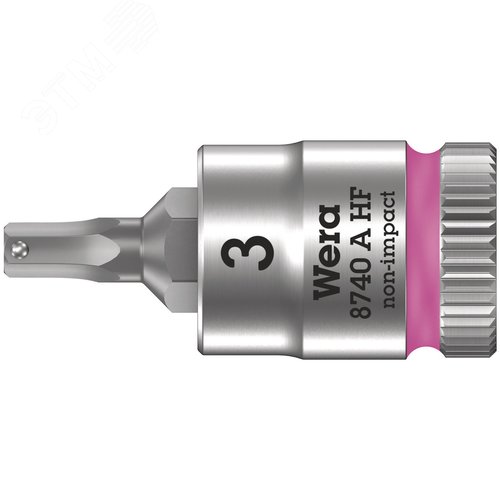 Головка торцевая 8740 A Hex-Plus HF Zyklop со вставкой под внутренний шестигранник DR 1/4 с функцией фиксации крепежа 3X28 мм - WERA