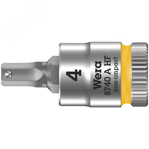 Головка торцевая 8740 A Hex-Plus HF Zyklop со вставкой под внутренний шестигранник DR 1/4 с функцией фиксации крепежа 4X28 мм - WERA