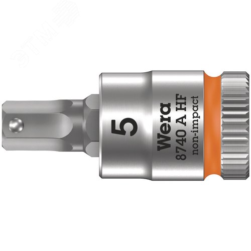 Головка торцевая 8740 A Hex-Plus HF Zyklop со вставкой под внутренний шестигранник DR 1/4 с функцией фиксации крепежа 5X28 мм - WERA