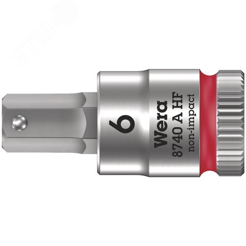 Головка торцевая 8740 A Hex-Plus HF Zyklop со вставкой под внутренний шестигранник DR 1/4 с функцией фиксации крепежа 6X28 мм - WERA