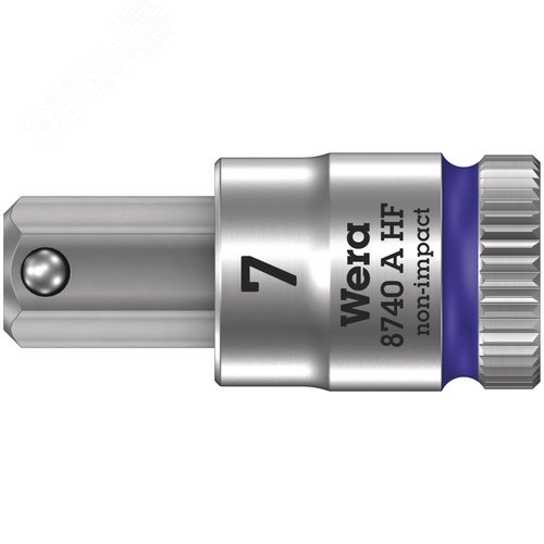 Головка торцевая 8740 A Hex-Plus HF Zyklop со вставкой под внутренний шестигранник DR 1/4 с функцией фиксации крепежа 7X28 мм - WERA
