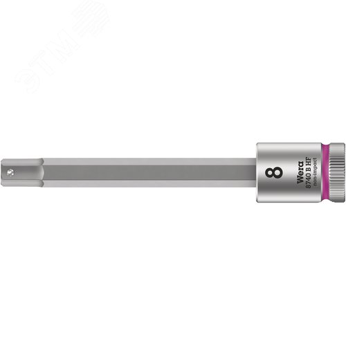 Головка торцевая 8740 B Hex-Plus HF Zyklop со вставкой под внутренний шестигранник DR 3/8 с функцией фиксации крепежа 8X100 мм - WERA