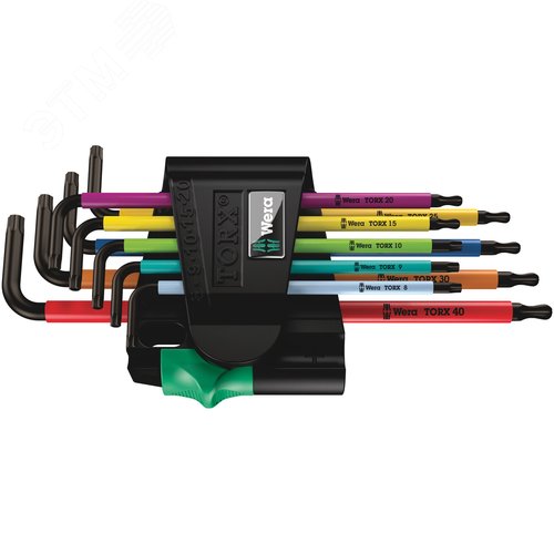 Набор Г-образных ключей 967/9 TX BO Multicolour TORX 1 BlackLaser с отверстием под штифт с шаром TX 8 - TX 40 9 предметов - WERA