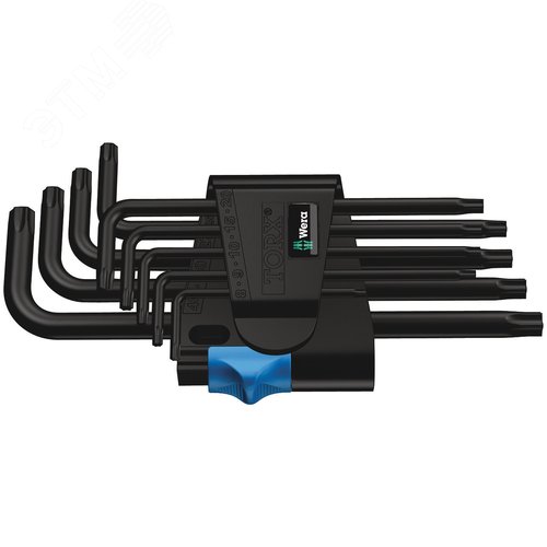 Набор Г-образных ключей с фиксацией крепежа 967/9 TX HF TORX 1 BlackLaser TX 8 - TX 40 9 предметов - WERA